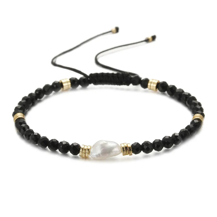 ethnic style round natural stone freshwater pearl copper plating 18k gold plated bracelets