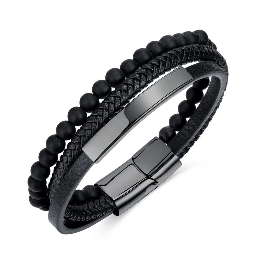 Simple Style Geometric 304 Stainless Steel Pu Leather Irregular Plating Men's Bracelets