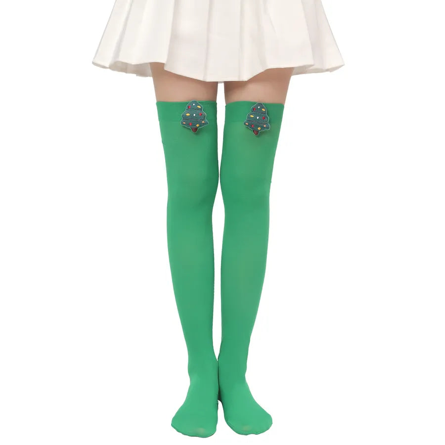 Christmas Sweet Women'S Plaid Solid Color Polyester Over The Knee Socks