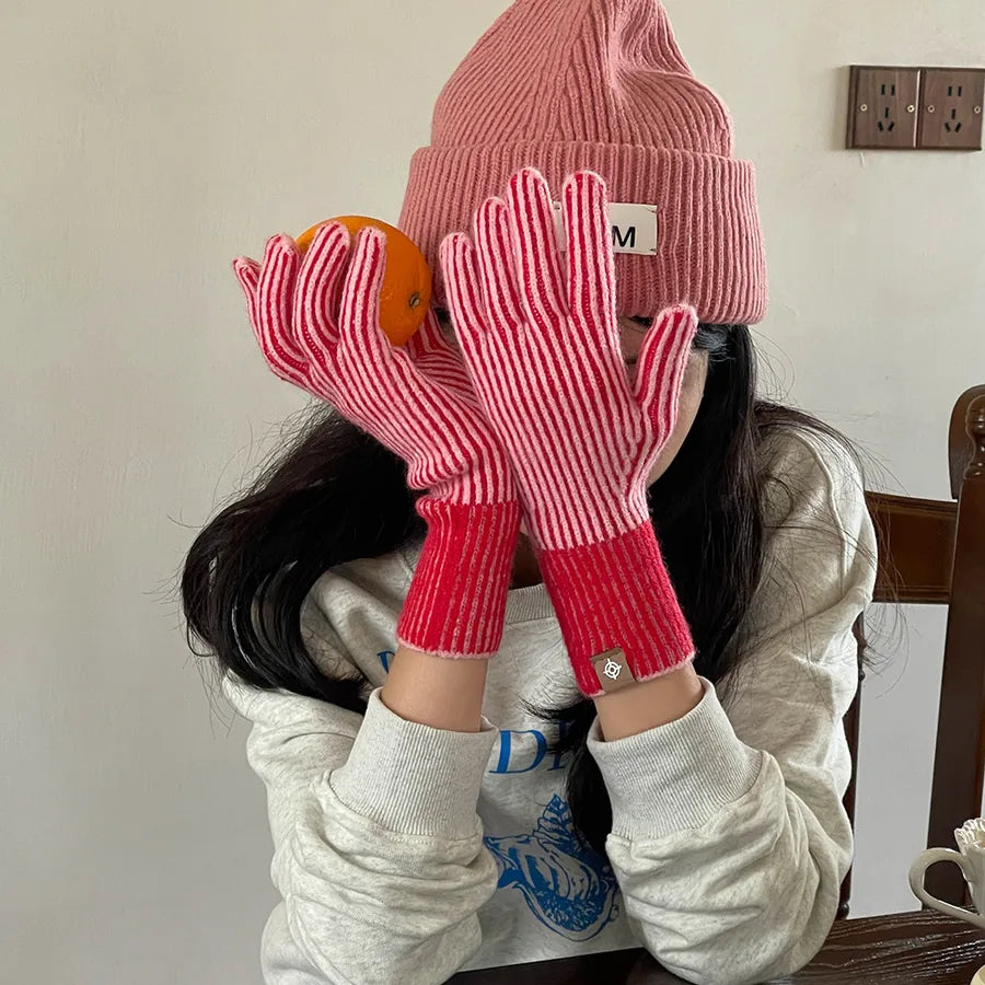 women's elegant basic stripe gloves 1 pair