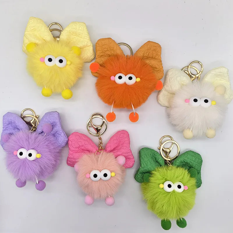Cute Funny Hairball Bow Knot Plush Keychain