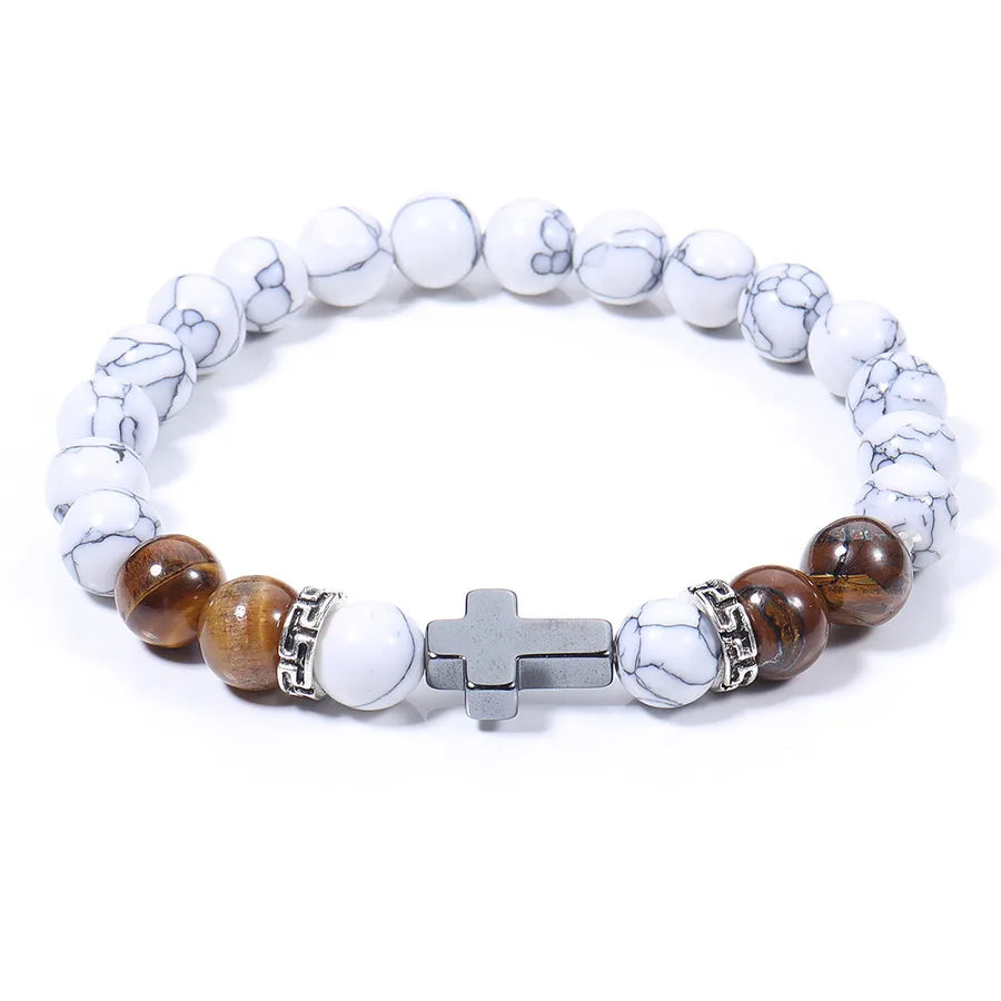 Hot-Selling Cross Beaded Bracelet Turquoise Tiger Eye Stone Men's Bracelet Yiwu Jewelry Wholesale Stall