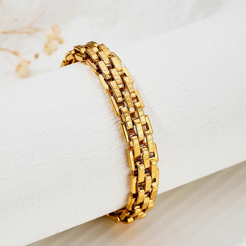 modern style roman style british style stripe stainless steel criss cross metal button chain bracelets