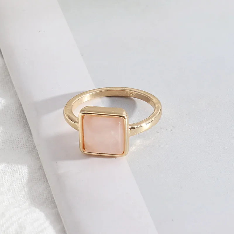 1 piece simple style square alloy plating inlay natural stone women's rings