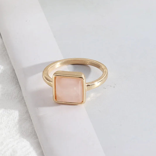 1 piece simple style square alloy plating inlay natural stone women's rings
