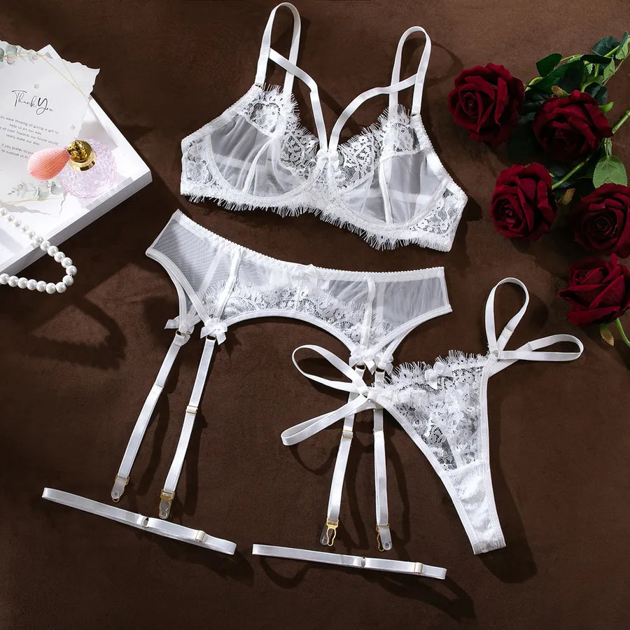 women's sexy solid color sexy lingerie sets party underwire bra mid waist thong sexy lingerie