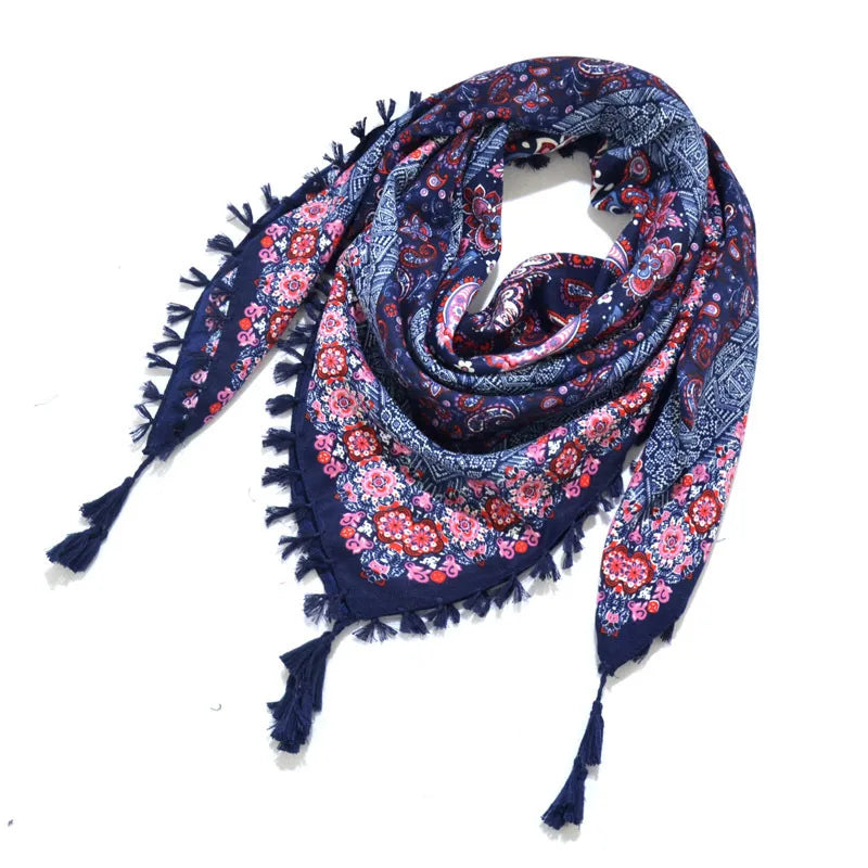 designed  Bohemian Women Scarf Ethnic Style Knot Tassel Scarf Jacquard Large Square