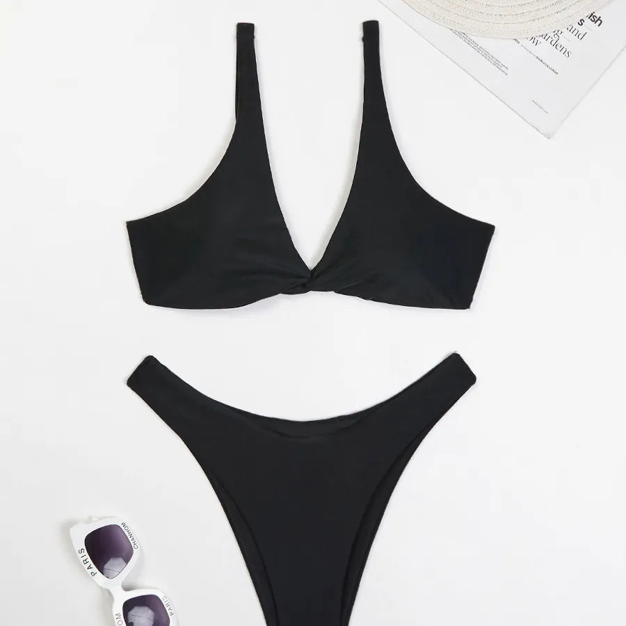 Women's Solid Color 2 Pieces Set Bikinis Swimwear