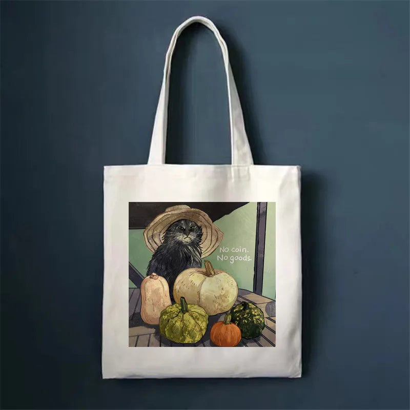 women's simple style cat shopping bags