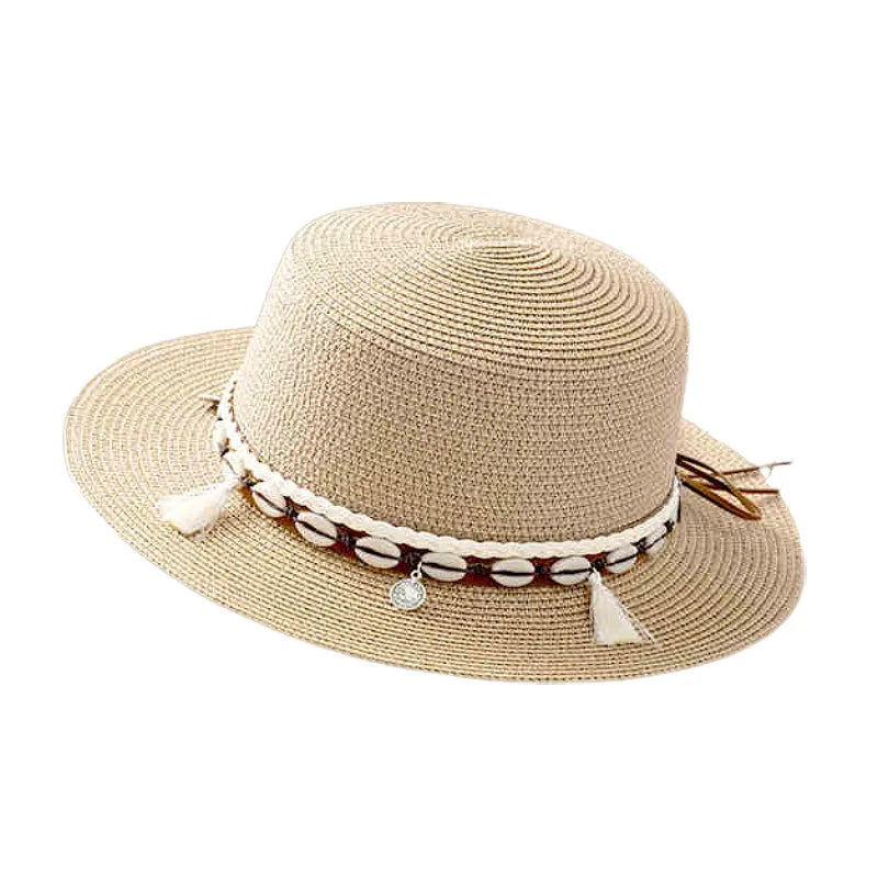 Women's Hawaiian Tropical Shell Flat Eaves Straw Hat
