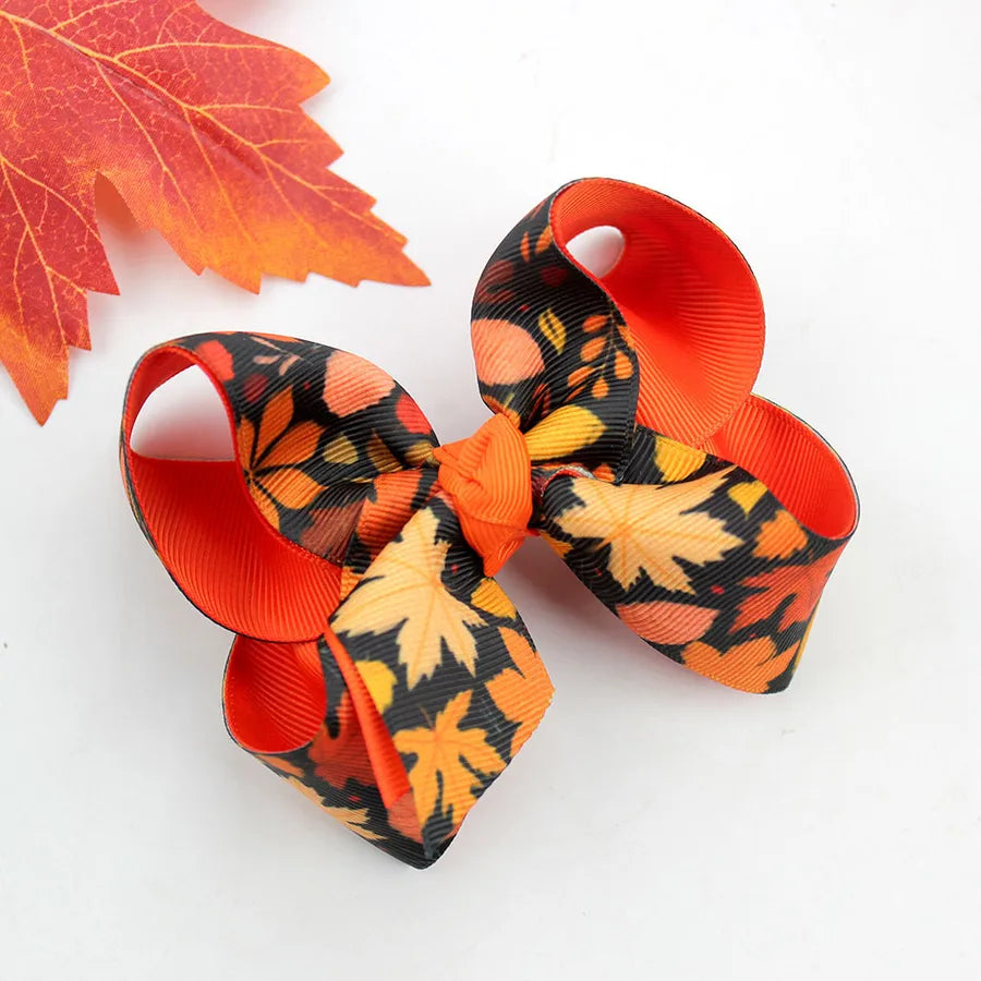 Halloween Thanksgiving Double Layer Bow Knot Pumpkin Ghost Themed Children's Hair Accessories Customizable Fall Season