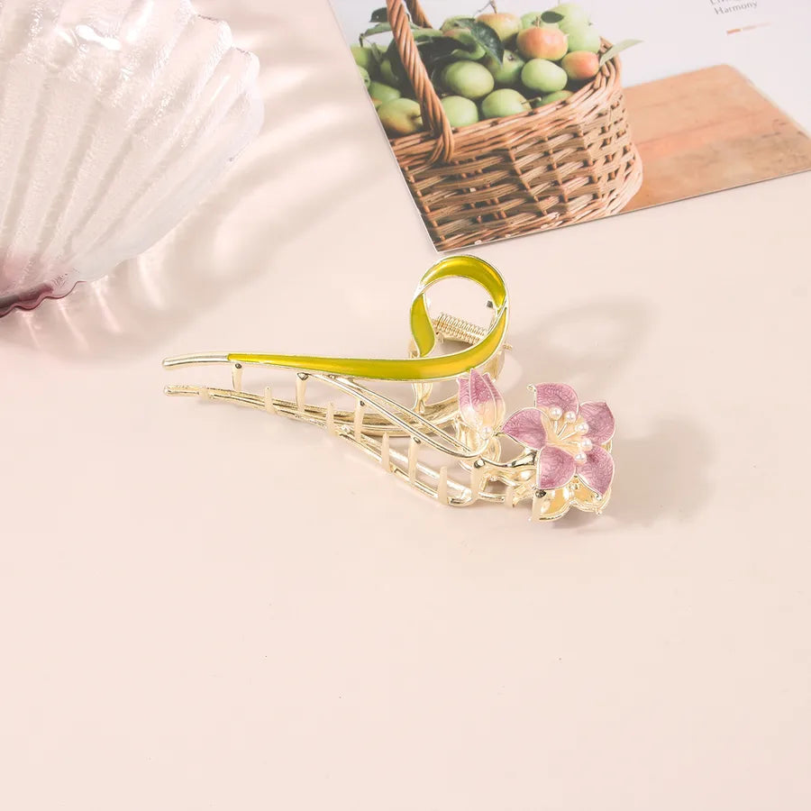 simple style New style sunflower tulip grain imitation pearl alloy inlay rhinestones hair claws