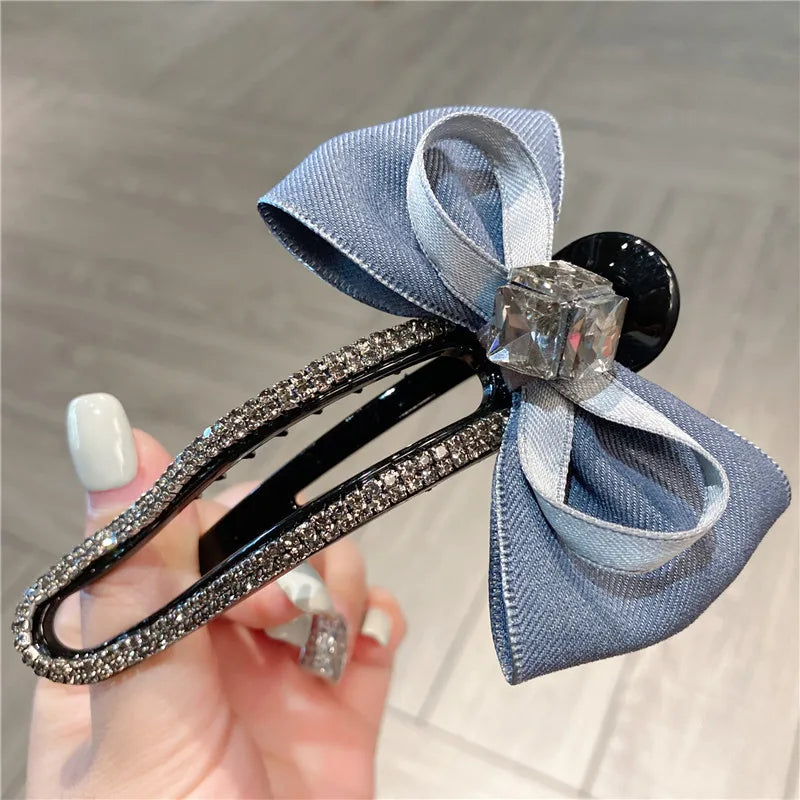 Elegant Summer Sweet Diamond Butterfly Knot Lazy Girl Duckbill Clip Chic Style Hair Accessory For Women