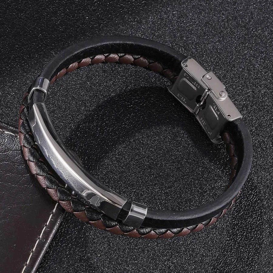 Retro Punk Geometric 304 Stainless Steel Pu Leather Plating Men's Bracelets Men Cord & Leather Bracelets
