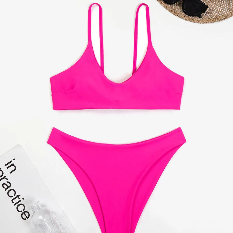 Women's Solid Color 2 Pieces Set Bikinis Swimwear