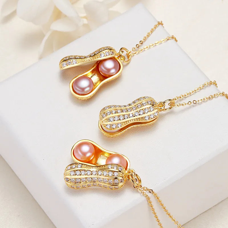 Freshwater Pearl Copper cable chain Peanut Pendant Necklace