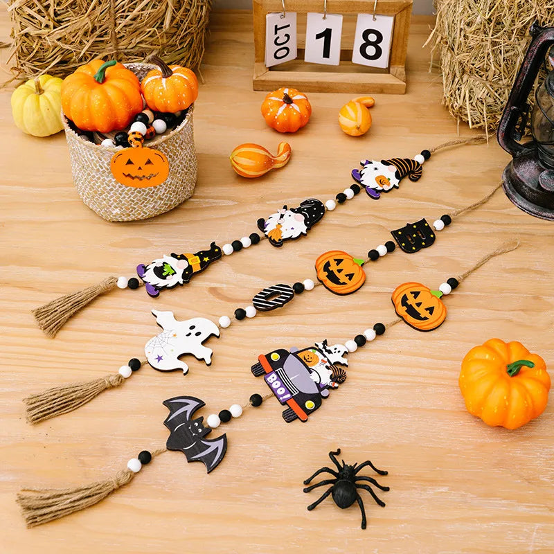 Wooden Halloween Decorations Pumpkin Witch Bat Hanging Ornaments Party Home Decoration Modern Simple Style Festive Atmosphere