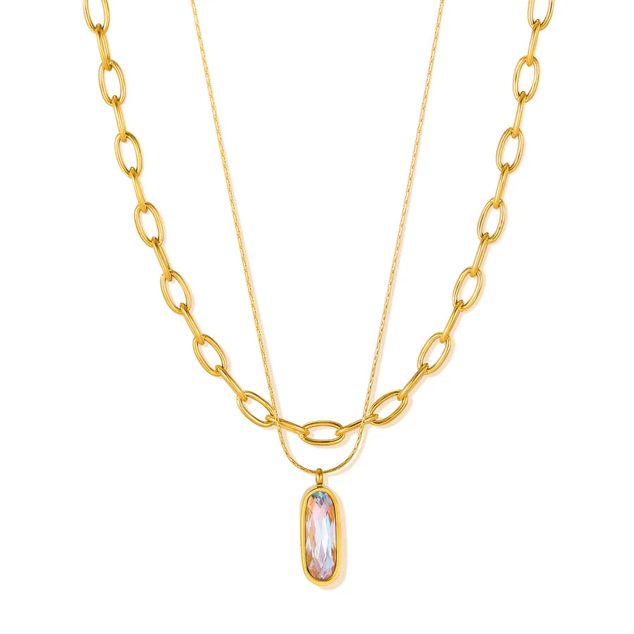 Wholesale Jewelry French Style Simple Style Commute Geometric 304 Stainless Steel Paperclip Chain Double Layer Necklaces