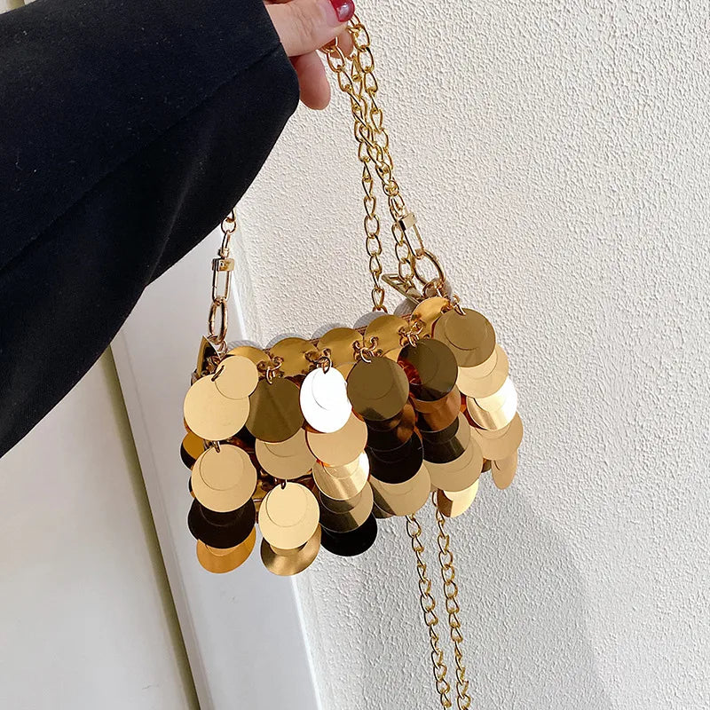 Women's Small PVC Solid Color Streetwear Weave Chain Square Zipper Shoulder Bag