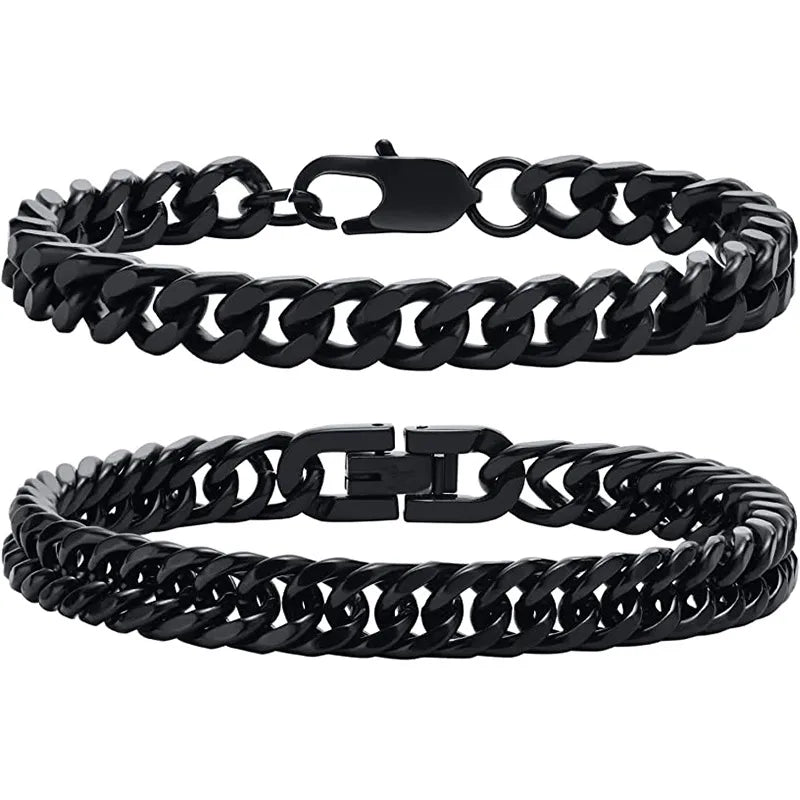 Top source stainless steel four-sided grinding widened bold hip hop domineering titanium steel bracelet Cuban chain punk personality boyfriend power