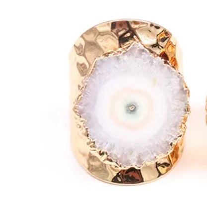 exaggerated irregular flower gem metal gold plated gem crystal wholesale open ring