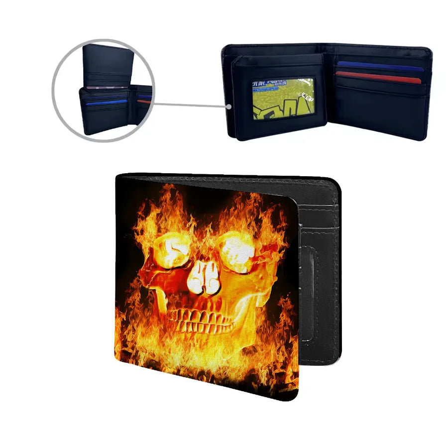 Men's Skull Pu Leather Polyester Flip Cover Small Wallets