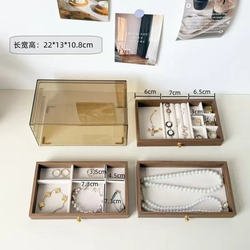 New Large Capacity Multi-layer Walnut Pattern Jewelry Storage Box Earring Necklace Accessory Headwear Handwear Storage Box