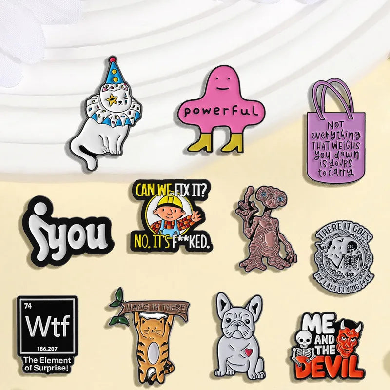 Creative Pattern Combination New Skull Head Cartoon Metal Badge Versatile Lapel Pin Zinc Alloy Personalized Geometry Round Badge