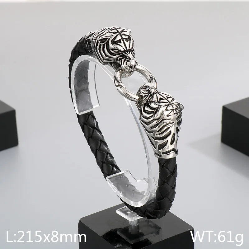 Hip-Hop Retro Anchor Skull 304 Stainless Steel Leather rope Halloween Men's Bracelets