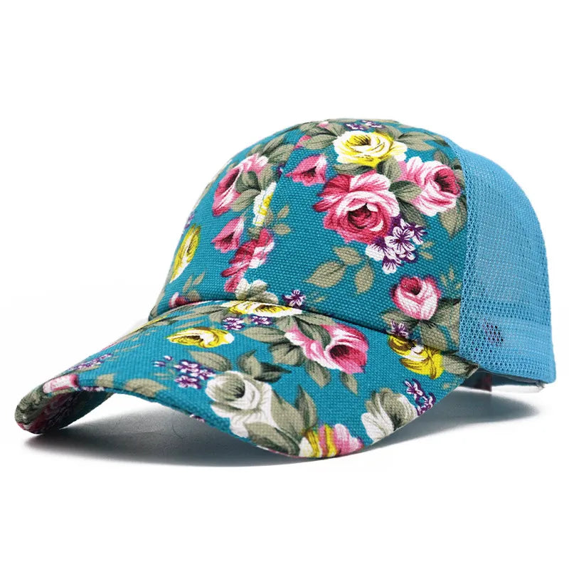 new ladies printed net cap summer fashion  breathable flower cap spot wholesale