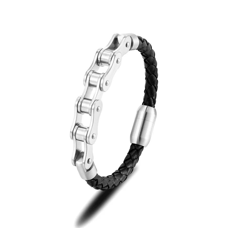 Retro Punk Geometric 316L Stainless Steel  Leather Plating Men's Bracelets Men Cord & Leather Bracelets