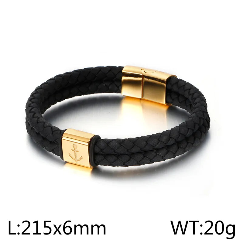 Simple Style Geometric Anchor Cowhide Titanium Steel Plating 18K Gold Plated Men's Bangle