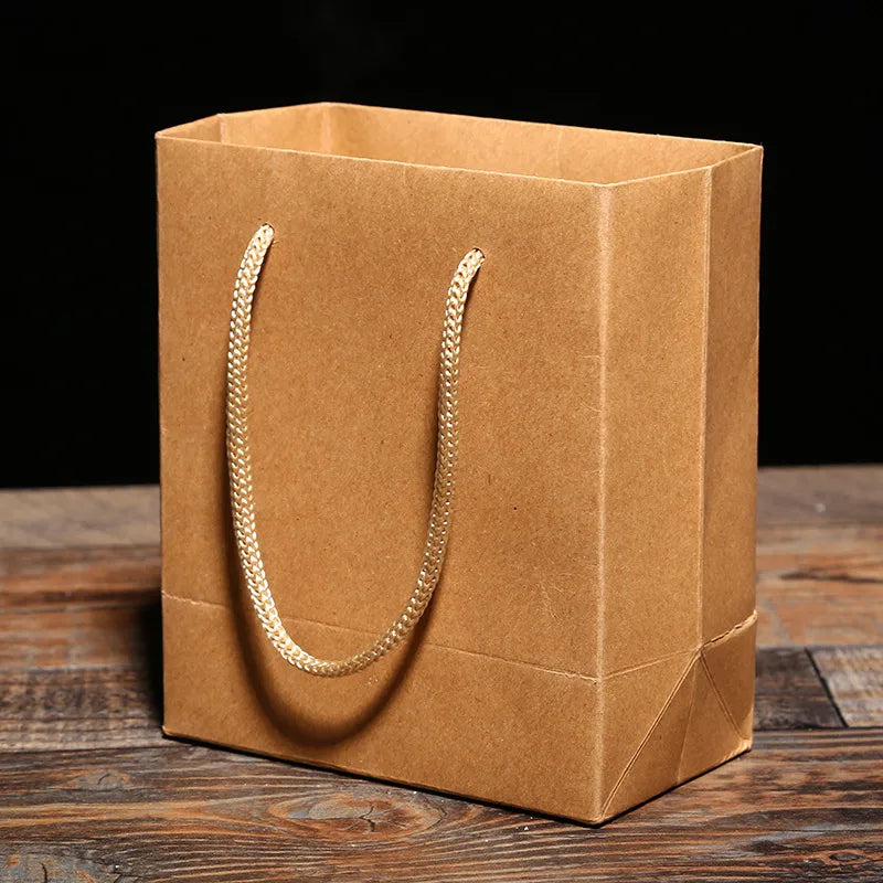 Classic Pure Color Thickened 260G Portable Kraft Paper Bag Jewelry Gift Packaging Bag Retro Style Fashion and Environment-Friendly