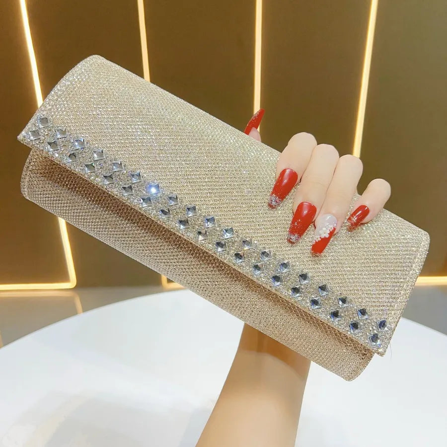 Shiny Diamond Embedded Women's Handbag New Fashion Elegant Dinner Bag Single Shoulder Slant Cross Bag Breadstick Shape Bag