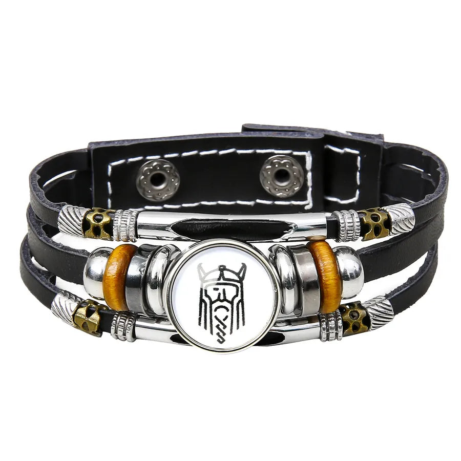 Hot Sale Viking Pirate Compass Pattern Leather Bracelet   Retro Multi-Layer Beaded Bracelet