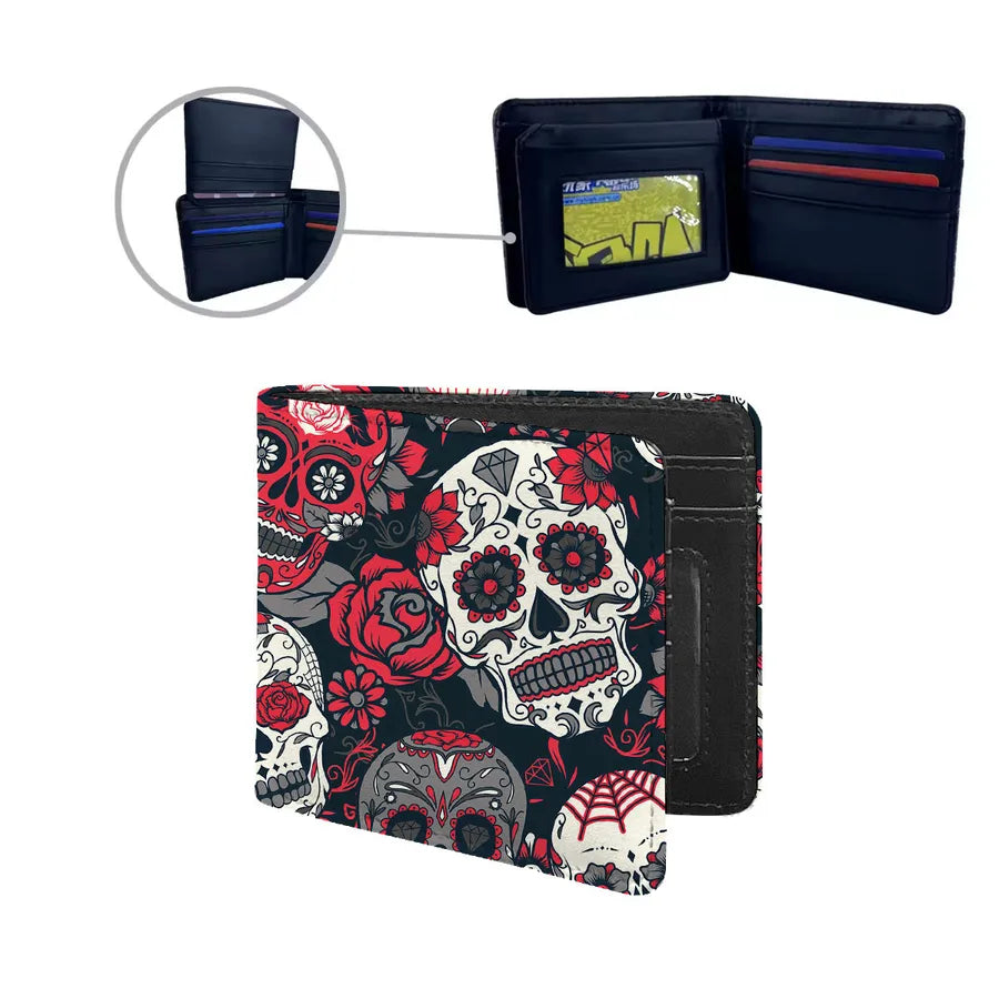 Men's Skull Pu Leather Side Zipper Wallets