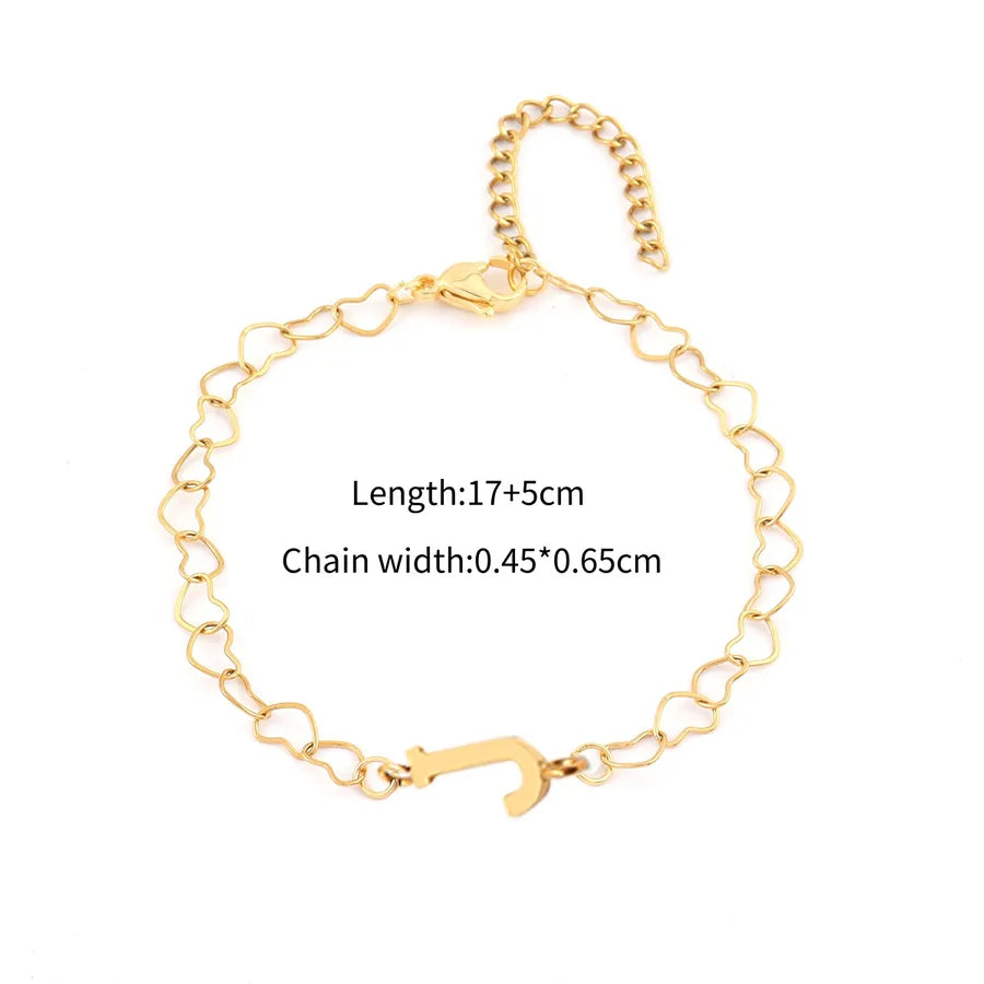 Simple Style Classic Style Letter 201 Stainless Steel 304 Stainless Steel Heart-Shaped Chain Bracelets In Bulk