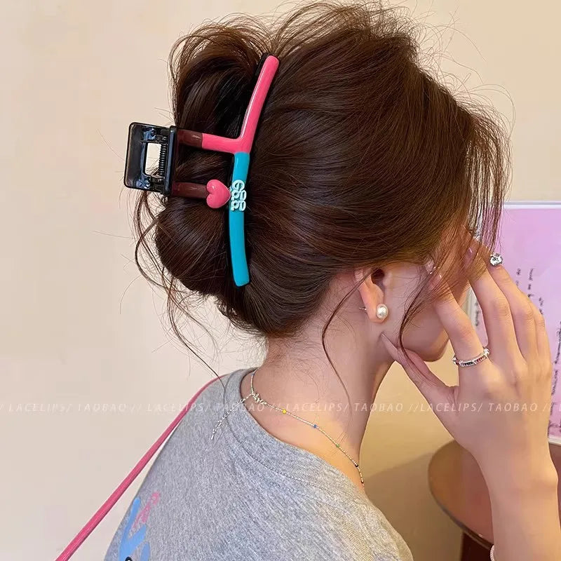 New Style Large Letter Color Block Hair Clip Women's Elegant Shark Tail Hair Clip Sweet Headwear Accessory For Women