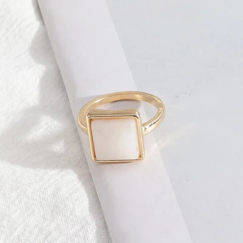 1 piece simple style square alloy plating inlay natural stone women's rings