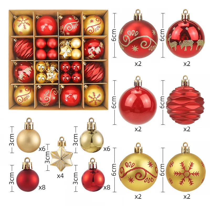 Christmas Decorations 44pcs Set Electroplated Painted Balls New Christmas Ball Christmas Tree Ornaments Simple Style Plastic