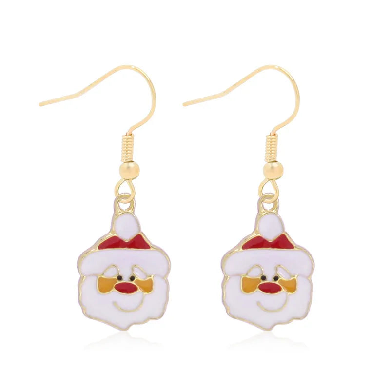 Fashionable Minimalist Christmas Series Earrings Women's Bell Drop Oil Flower Ring Snowman Christmas Tree Santa Claus Ear Jewelry