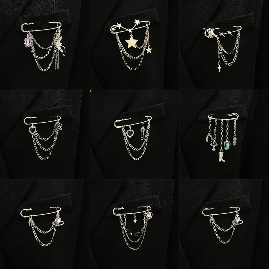 Quirky Geometric Heart Shaped Hairpins For Men And Women Elegant Lapel Pins Trendy Tassel Accessories Fashionable Brooches