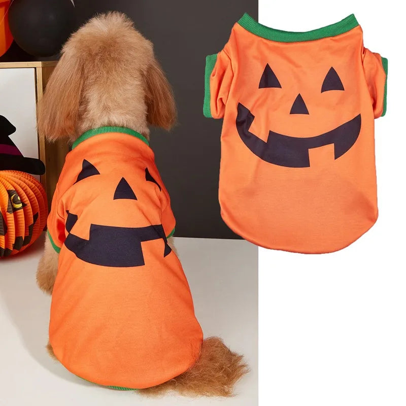 Thin Halloween Cartoon Pet T-shirt For Dogs Cats Teddy Schnauzer Puppies Polyester Material European Style Dog Clothes