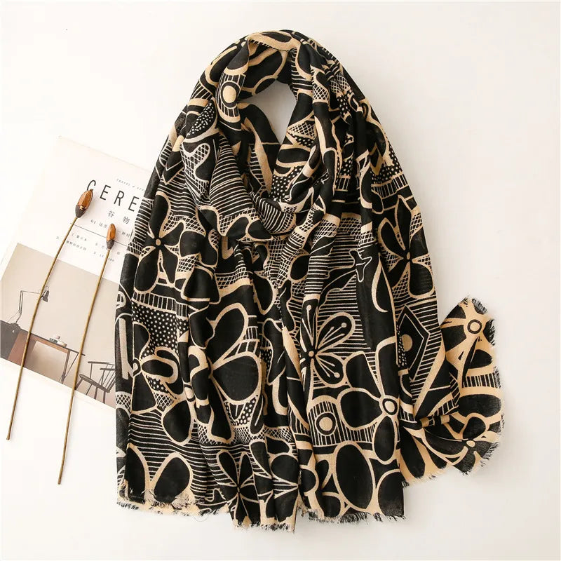 korean flower printed cotton linen gauze silk scarf wholesale nihaodropshipping