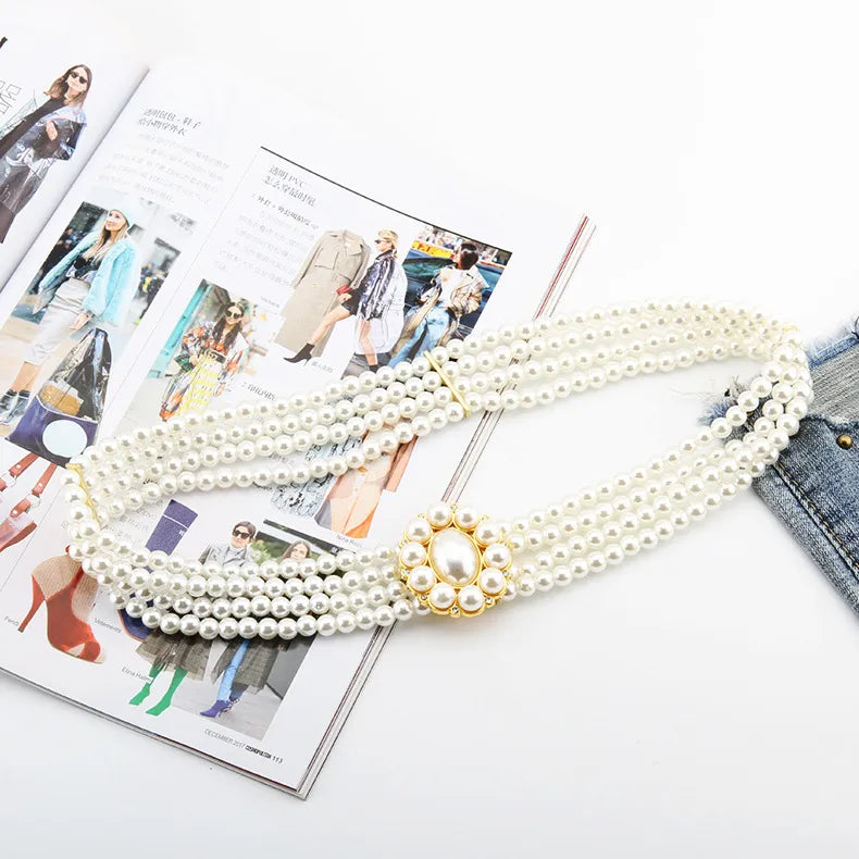 simple style square oval flower plastic beaded inlay rhinestones women's chain belts 1 piece