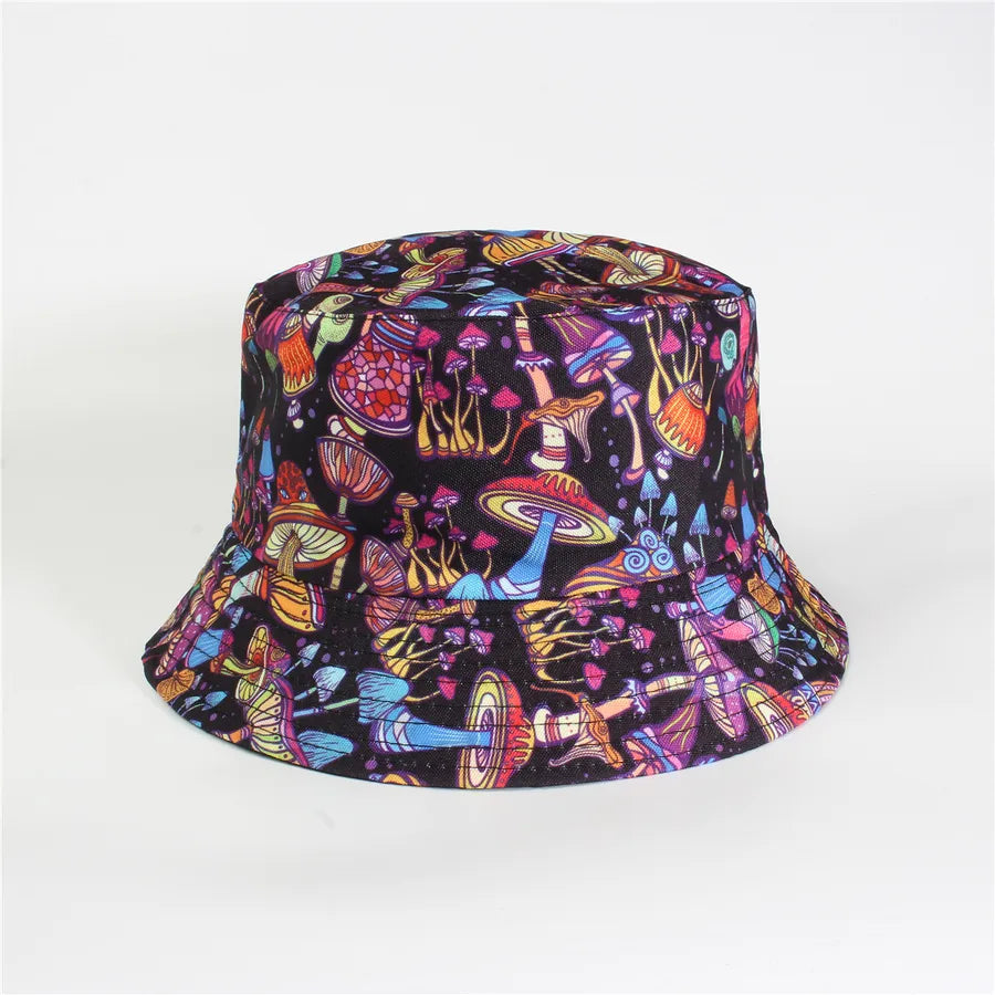 Double-Sided Fisherman Hat Women's Floral Print Sunshade Leaf Animal Cartoon Bucket Cap Spring Summer Elegant Casual Style