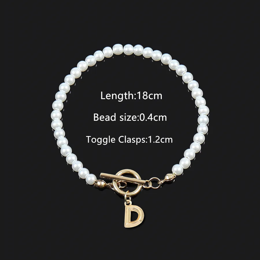 Elegant Vintage Style Classic Style Letter 304 Stainless Steel Artificial Pearl Beaded Chain Beaded Bracelets Wholesale
