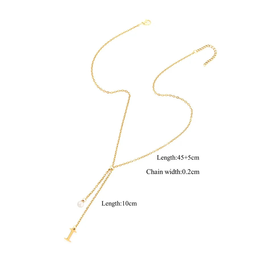 Wholesale Jewelry Elegant Simple Style Classic Style Letter 201 Stainless Steel 304 Stainless Steel Artificial Pearl Zircon Inlay cable chain Pendant Necklace