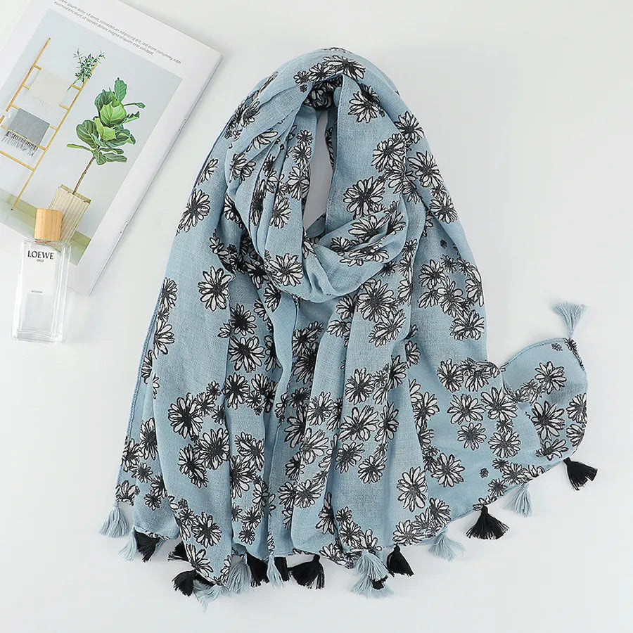 women's retro color block polyester printing scarf