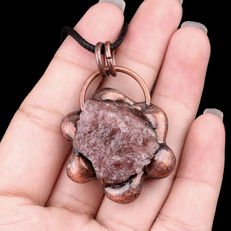 Elegant Vintage Style Geometric natural stone rope Copper Natural Stone Crystal February Birthstone Amethyst cable chain box chain Pendant Necklace In Bulk